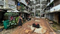 Salah satu warga Rusun Bidara Cina, Yanto berharap proyek sumur resapan segera diselesaikan.