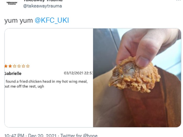 Wanita Inggris Temukan Kepala Ayam Goreng di KFC