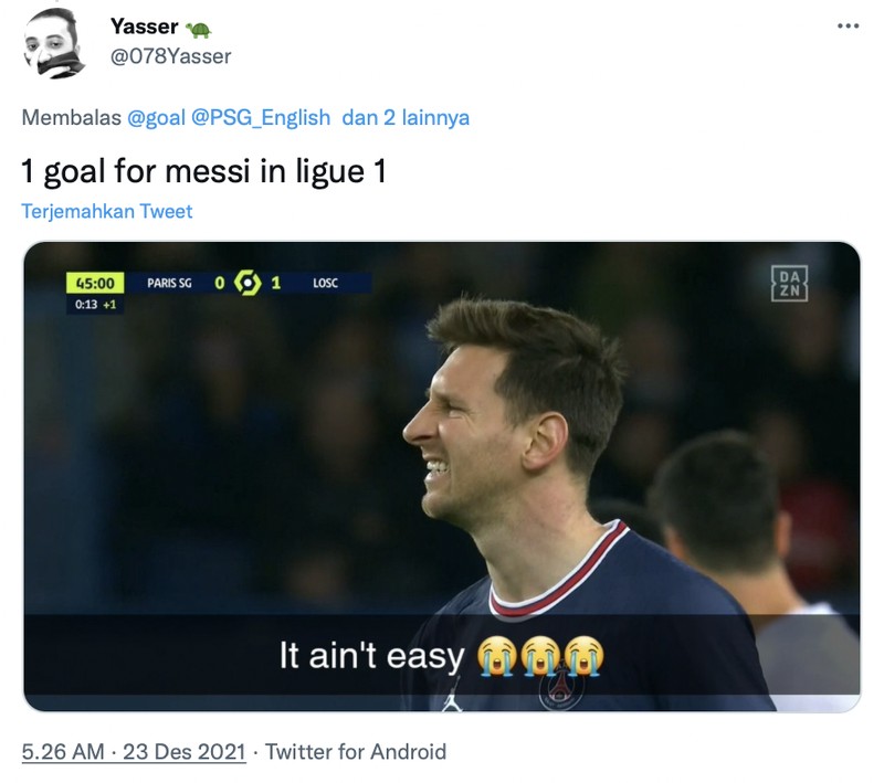 Meme Lionel Messi masih kesusahan taklukan Liga Prancis.