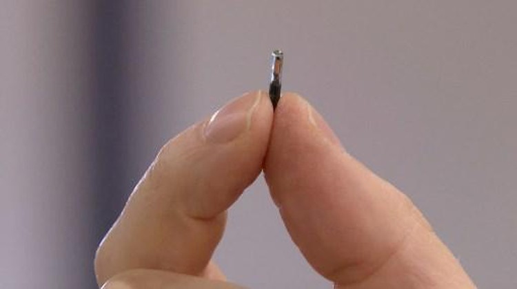 Amanda Back, marketing manager at Epicenter Stockholm, scans with a smartphone a microchip developed by the DSruptive Subdermals company and implanted in her hand to reveal her health pass in Stockholm on December 20, 2021. - Swedish company DSruptive Subdermals has come up with a microchip that can be inserted under the skin so that users can carry their Covid passports in their arm. (Photo by Viken KANTARCI / AFP) / TO GO WITH AFP STORY by Viken KANTARCI