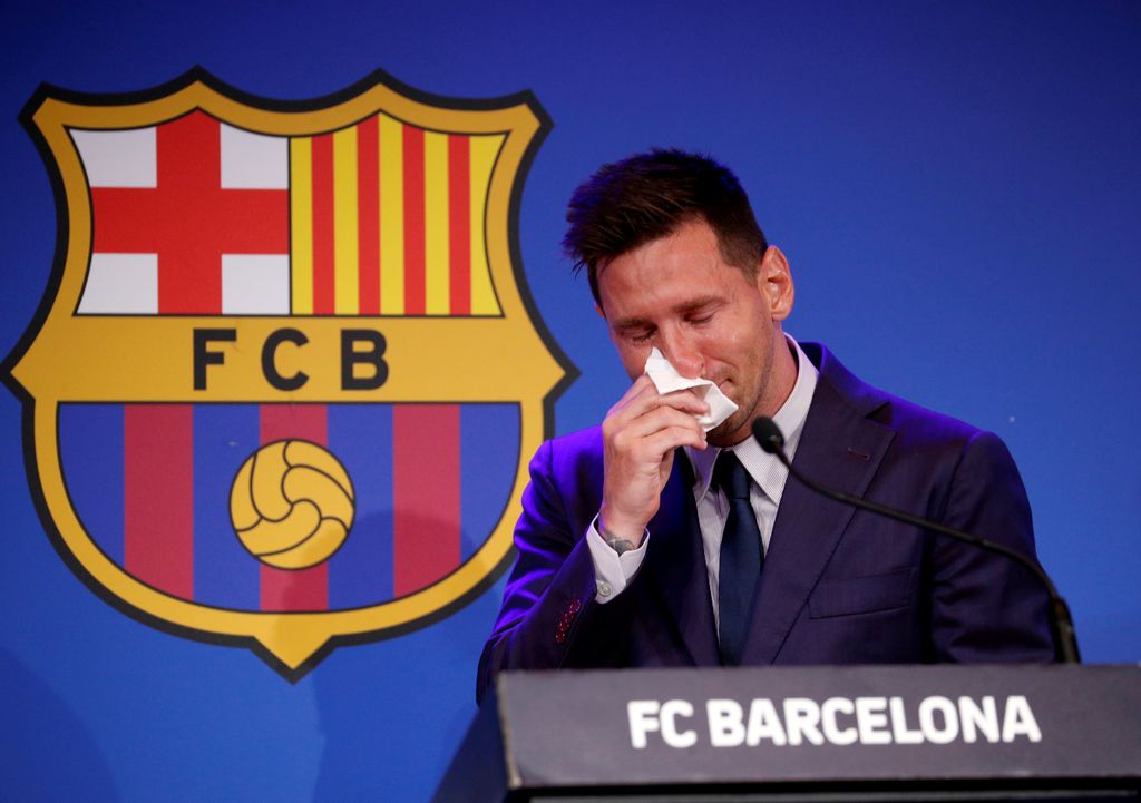 Soccer Football - Lionel Messi holds an FC Barcelona press conference - 1899 Auditorium, Camp Nou, Barcelona, Spain - August 8, 2021 Lionel Messi during the press conference REUTERS/Albert Gea/File Photo     TPX IMAGES OF THE DAY SEARCH 
