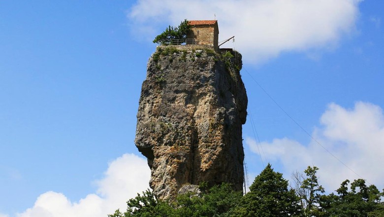 Photo of Katskhi pillar in Georgia. Located at the village of Katskhi near the town of Chiatura. It is approximately 40 metres (130 ft) high.
