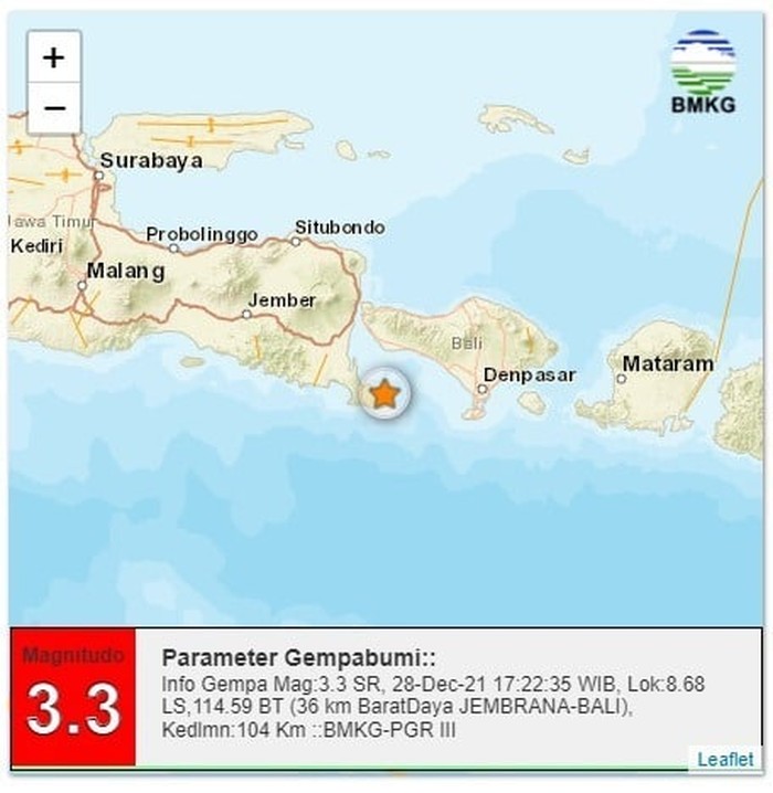 Gempa M 3 3 Guncang Jembrana Bali Getarannya Dirasakan Hingga Banyuwangi