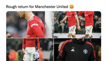 Nasib MU belum juga memabik, ketinggalan 19 poin dari pemuncak klasemen yaitu Manchester City, 7 poin jaraknya dari posisi 4 dan kewalahan lawan Newcastle yang terancam degradasi. Foto: Twitter