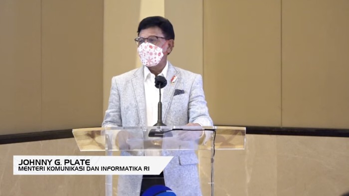 Menkominfo Johnny G. Plate memaparkan Retropeksi 2021 dan Outlook 2022 Kementerian Kominfo.