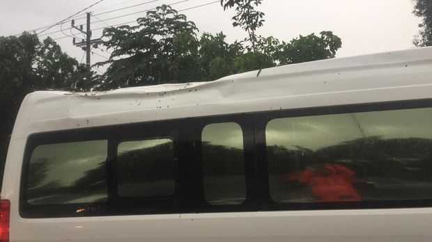 pohon tumbang timpa mobil di tol