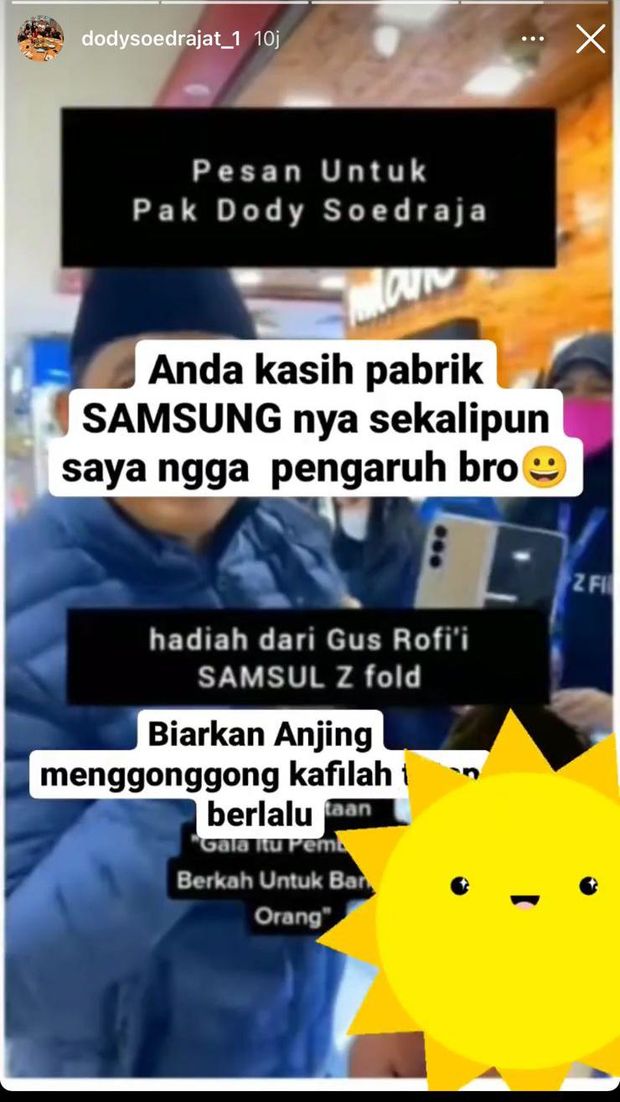 Tangkapan layar IG story Doddy Sudrajat yang dilaporkan oleh Gus Rofi'i ke Polda Metro, Selasa (28/12/2021).