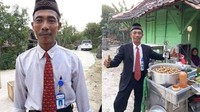Mirip PNS, inilah Pak Pentol yang jualan pentol keliling sambil mengenakan kemeja, jas, dasi, dan peci hitam. Kabarnya ia berjualan di kawasan Grobogan, Jawa Tengah. Foto: Facebook Srie Wahyayune Sih