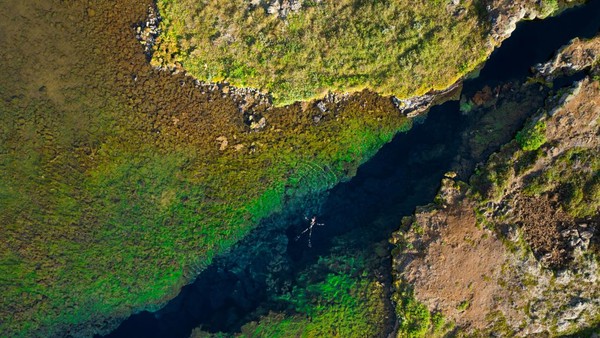 Perairan Thingvellir sangat jernih, nyaris seperti kaca. Tentu itu akan sangat menggoda bagi siapapun traveler yang melihatnya. Tapi ingat, suhu di sini sangat dingin, nyaris 0 derajat celcius! Brr... (Getty Images/iStockphoto/VicPhotoria)