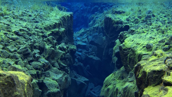 Thingvellir Scuba Diving at Silfra, Iceland in Dry Suits at the Continental Divide at the Γingvellir National Park in Iceland. Glacial runoff water (fresh water). 0 Celsius.
