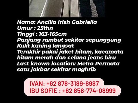 Ancilla Irish Gabriella (25) dikabarkan hilang usai ikut Meditation Camp di Tangsel.