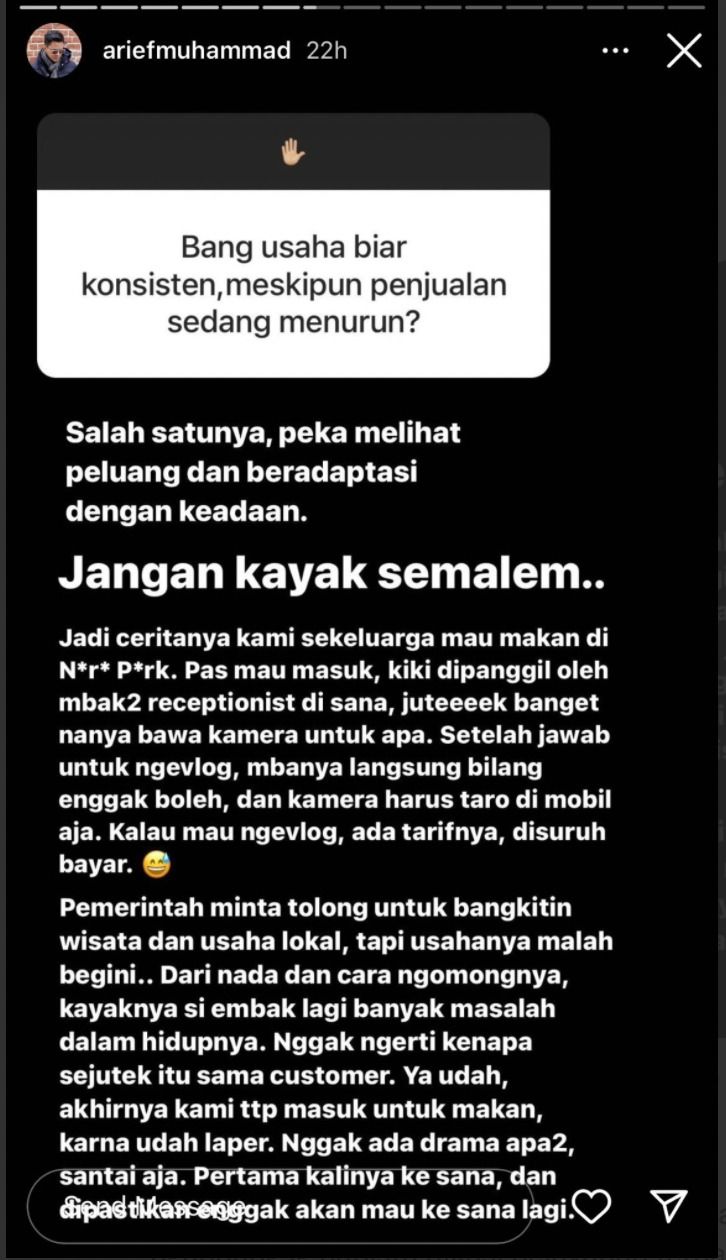 Arief Muhammad Dijutekin Karyawan Nara Park, Ini Klarifikasi Pihak Resto