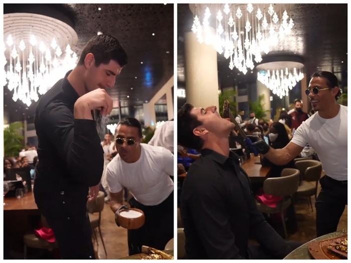 Thibaut Courtois Tabur Garam di Resto Salt Bae