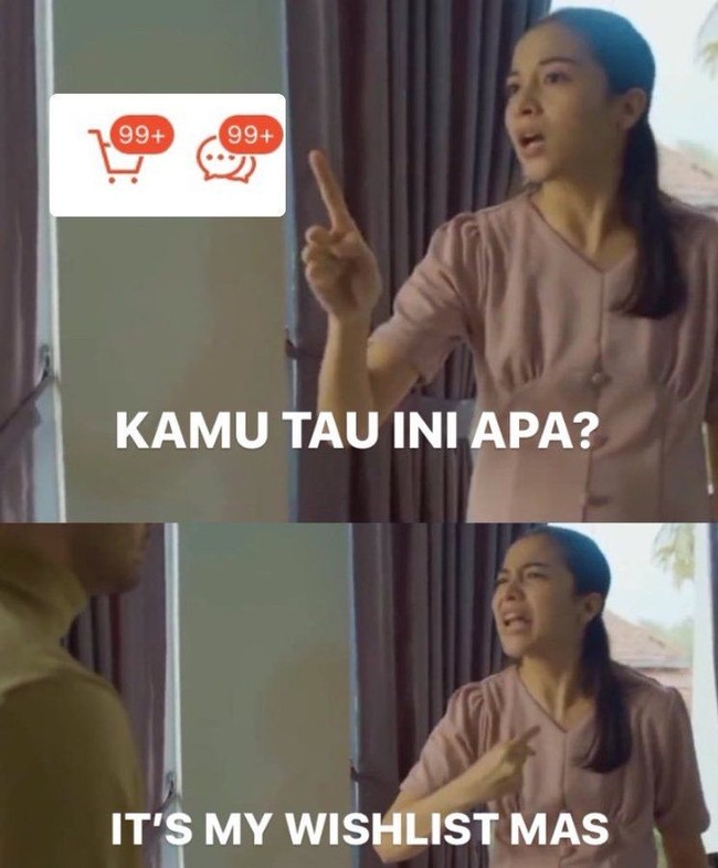 Buat para pria coba sedikit peka dengan keinginan para istrinya. Nggak muluk-muluk kok, cuma mau semua belanjaan yang ada di keranjang e-commerce dibayarin aja. Foto: twitter.com/hazelnutbiscoff