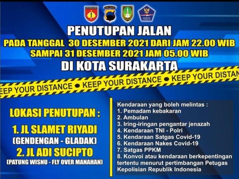 Penutupan jalan di Solo saat Tahun Baru 2022.