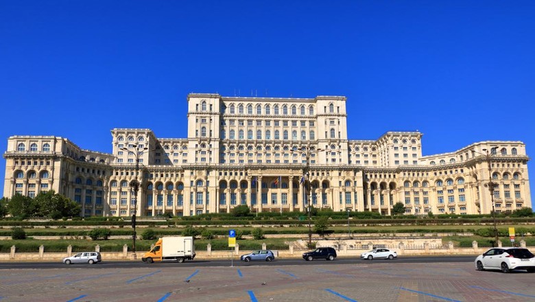 September 4 2021 - Bucharest in Romania: Facade of the Parliament Palace