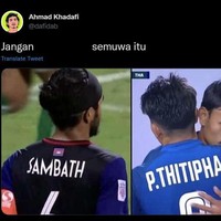 Nggak cuma nama pemain Timnas Thailand, nama pemain Timnas Kamboja ini juga rupanya cukuup mencuri perhatian. Jika nama keduanya digabung bisa membentuk kalimat nyeleneh seperti ini. Foto: twitter.com/dafidab