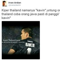Nggak cuma nama pemain Timnas Thitiphan yang berhasil bikin salah fokus. Nama kiper Thailand yang satu ini juga mencuri atensi loh. Jangan aja ditambahin mas ya, nanti jadi mas kawin. Foto: twitter.com/irvanardian94