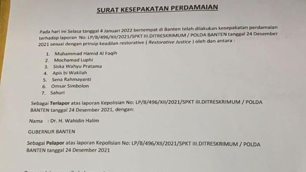 Surat Kesepakatan Perdamaian GUbernur Banten-Buruh