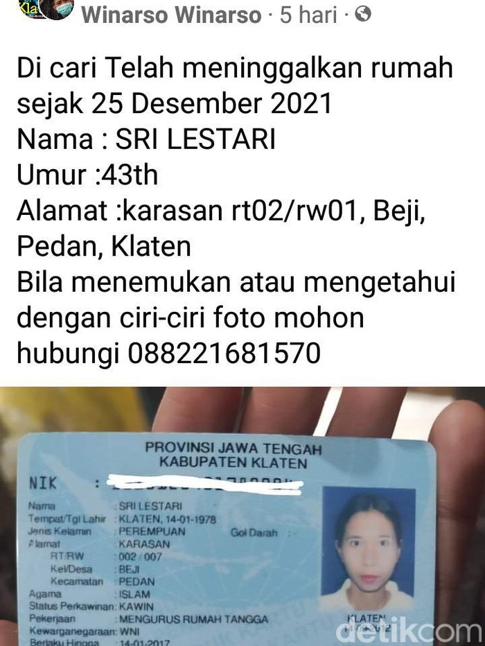 Tangkapan layar postingan Winarso di FB.