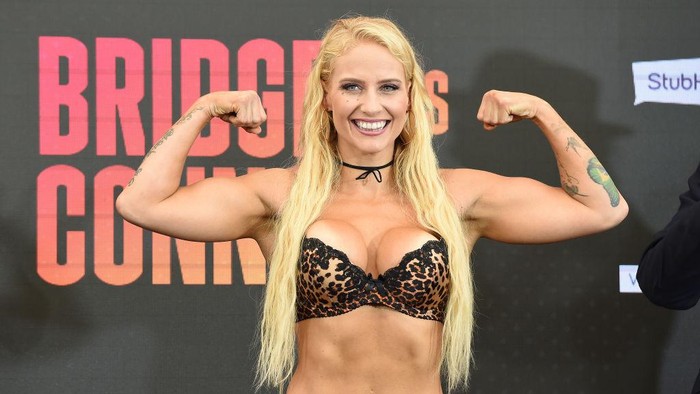 Ebanie Bridges BRENTWOOD, ENGLAND - AUGUST 06: Ebanie Bridges poses on August 6, 2021 in Brentwood, England during her weigh in ahead of an International Bantamweight contest against Ebanie Bridges. Matchroom Fight Camp Week 2. (Photo by Leigh Dawney/Getty Images)