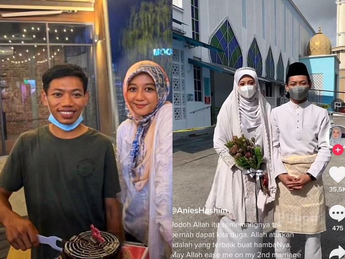 Kisah cinta beda usia viral. Foto: Dok. Tangkapan layar akun TikTok @anieshashim. Kisah cinta beda usia viral. Foto: Dok. Tangkapan layar akun TikTok @anieshashim.