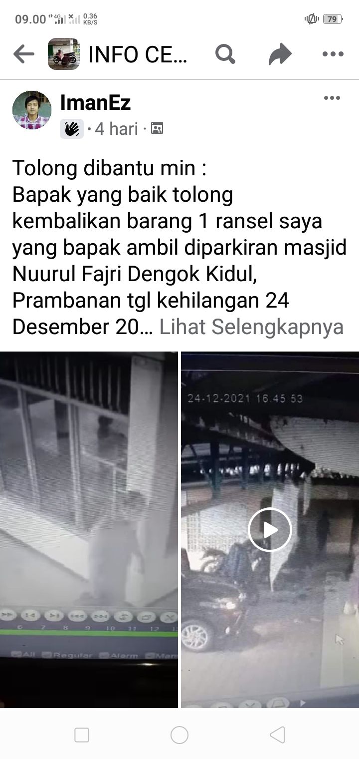 Tangkapan layar aksi pencurian ransel di Masjdi Prambanan Klaten yang viral di medsos, Kamis (6/1/2022)