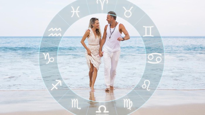 Happy couple with perfect astrological sign match and love compatibility