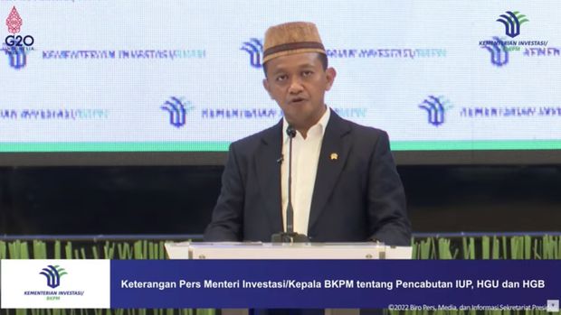 Keterangan Pers Menteri Investasi dan Kepala BKPM Bahlil Lahadalia tentang Pencabutan IUP, HGU dan HGB, 7 Desember 2022. (Tangkapan Layar Youtube Sekretariat Presiden)
