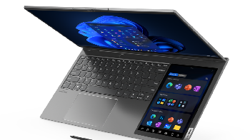 Laptop dengan dua layar kini semakin banyak ditemukan. Salah satunya Lenovo ThinkBook Plus Gen 3 yang menampilkan layar sentuh sekunder berukuran 8 inch di samping keyboard-nya.Foto: dok. Lenovo