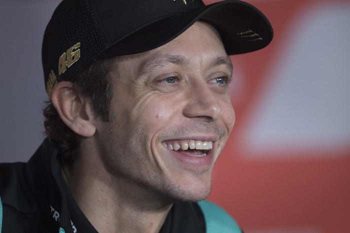 VALENCIA, SPAIN - NOVEMBER 11: Valentino Rossi of Italy and Petronas Yamaha SRT smiles during the Exceptional press conference with VR46 during the MotoGP of Comunitat Valenciana: Previews at Ricardo Tormo Circuit on November 11, 2021 in Valencia, Spain. (Photo by Mirco Lazzari gp/Getty Images)