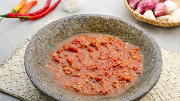 Sambel or Sambal Terasi is traditional food which is popular in Indonesia. Made from tomatoes, chilies, salt, sugar, garlic, shallots and shrimp paste (terasi).