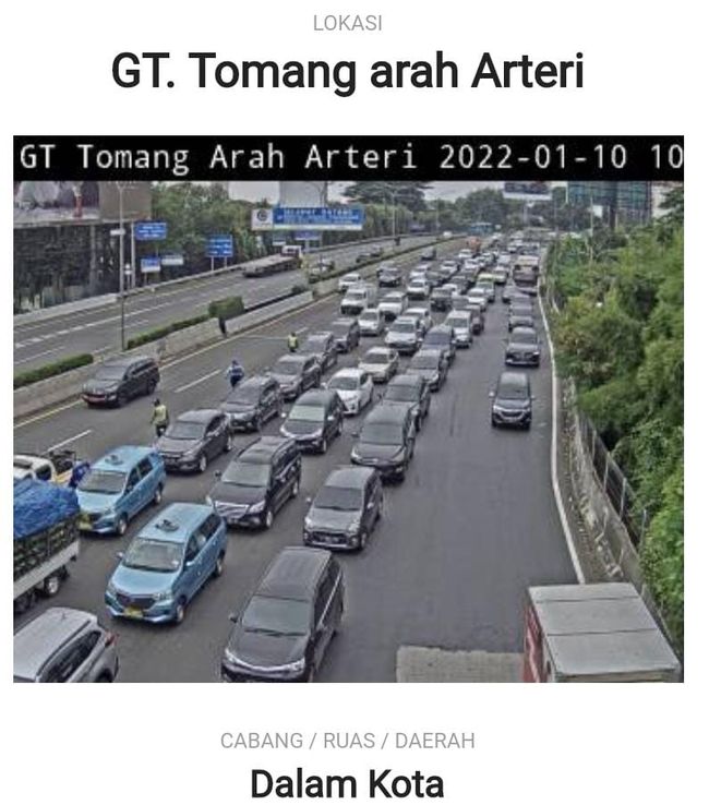 Screenshot Tol Tomang dari CTV Jasamarga via aplikasi Travoy