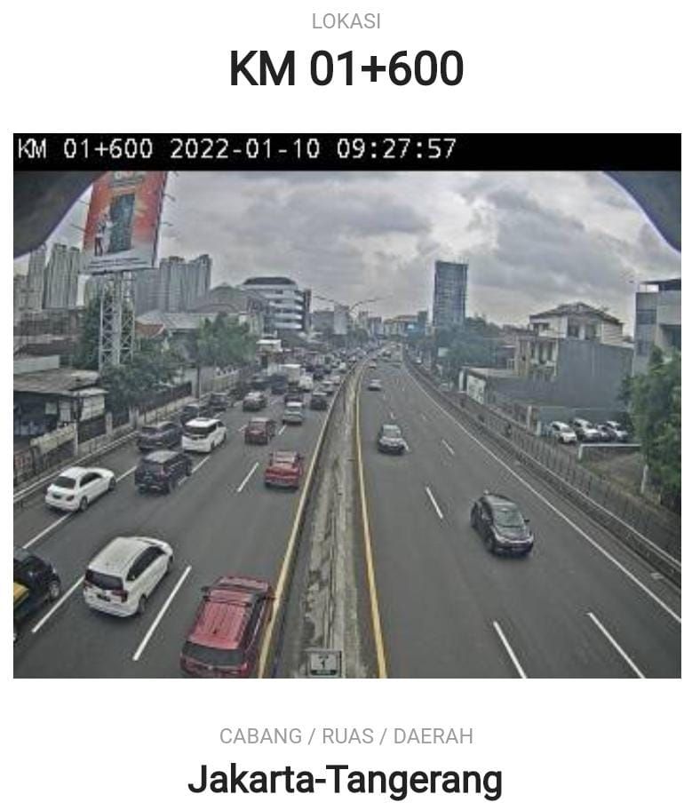 Screenshot Tol Tomang dari CTV Jasamarga via aplikasi Travoy