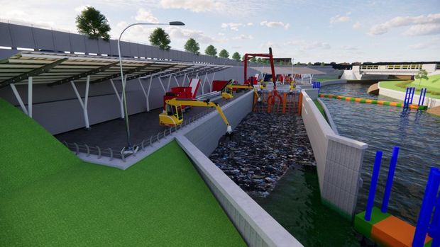 Desain perencanaan saringan sampah di Jakarta.
