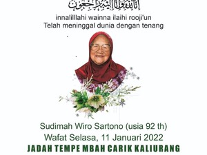 Legenda Kuliner Jadah Tempe Mbah Carik Kaliurang Tutup Usia