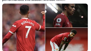 Banyak tuduhan dialamatkan ke Cristiano Ronaldo bahwa ia membuat Rashford dan Greenwod jadi tidak maksimal. Namun saat semalam Ronaldo tak tampil, tetap saja penampilan keduanya memble. Foto: Twitter