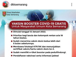 Catat! Ini Syarat dan Cara Daftar Vaksinasi Booster di Kota Semarang