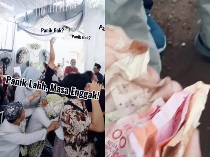 Tradisi yang saweran nikahan uang kertas Rp 100 ribu viral, Tradisi yang saweran nikahan uang kertas Rp 100 ribu viral, pengantin wanita jadi sasaran.