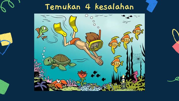Apa yang aneh dari gambar anak sedang menyelam ini? Temukan 4 hal keliru dalam 10 detik.