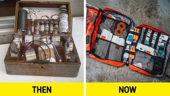 Kotak P3K dulu dan sekarang. Foto: Brightside