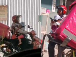Bawa Anak Saat Antar Pesanan, Kurir Makanan Ini Bikin Haru Netizen!