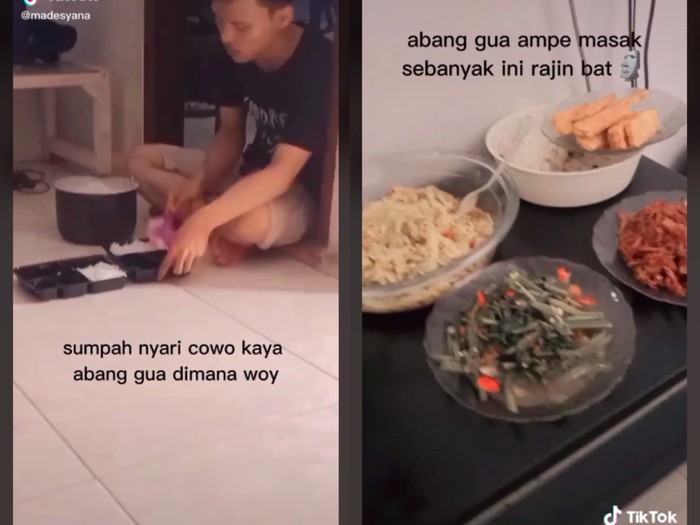 Pria masak dan siapkan belak untuk pacarnya yang saki