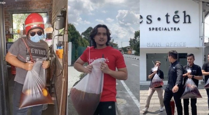 Viral di Malaysia, Para Pria Minum Es Teh dalam Kantong Plastik Segede Gaban