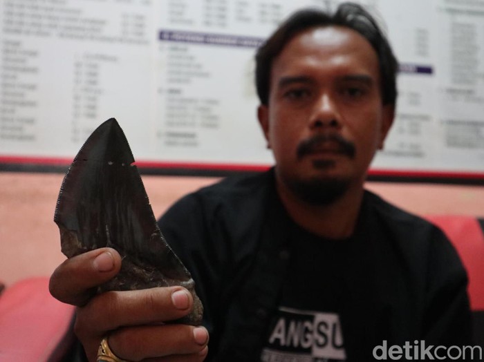 Yanto, warga Desa Nunuk Baru, Kecamatan Maja, Majalengka penemu benda diduga fosil gigi hiu purba megalodon