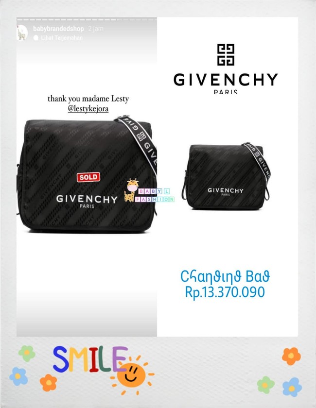 Sebelum baby Leslar lahir, Lesti dan Billar bahkan sudah menyiapkan diaper bag. Tak mau memilih sembarang tas untuk diaper bag, keduanya memilih sebuah diaper bag hitam dari merek Givenchy. Harganya pun tak main-main, mencapai Rp 13,3 juta. Foto: Instagram/@leslaralfatih.fashion
