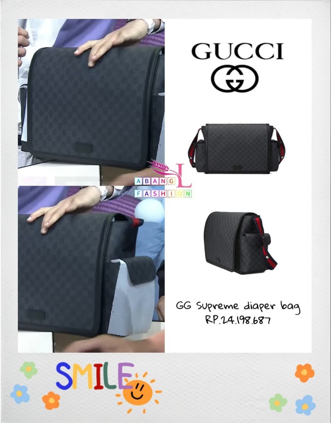 Terakhir ada barang yang tak kalah membuat takjub. Diaper bag yang satu ini berasal dari merek Gucci dan merupakan pemberian dari sahabat Rizky Billar. GG Supreme Diaper Bag dibanderol dengan harga Rp 24 juta. Foto: Instagram/@leslaralfatih.fashion