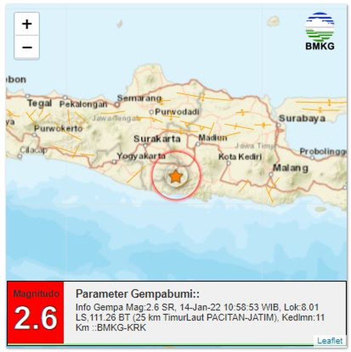 Gempa Darat Magnitudo 2,6 Guncang Pacitan