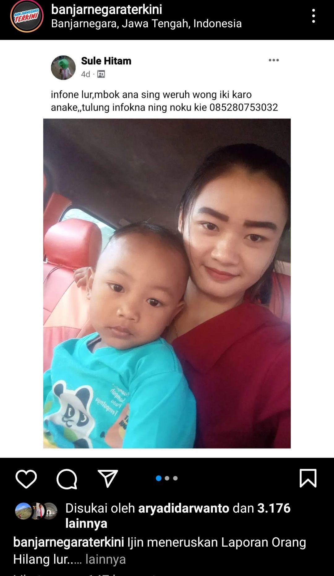 Tangkapan layar foto warga Banjarnegara, Turijah dan anaknya yang menghilang sejak sepekan lalu.