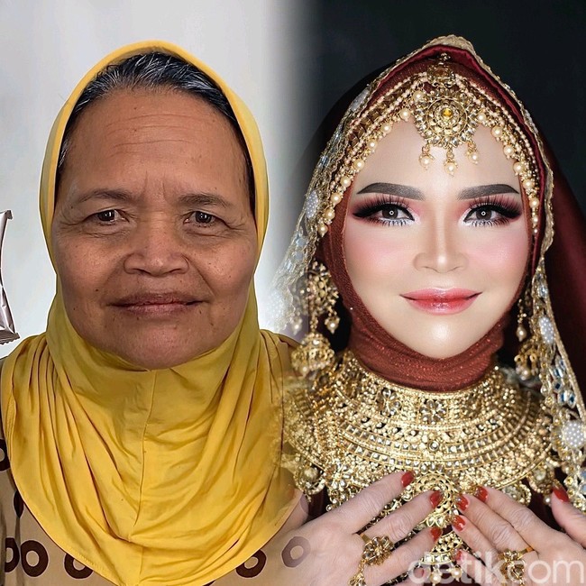 Rangga mengaku awalnya menjadikan ibunya sendiri sebagai model make over pakai lakban. Namun seiring viralnya makeup menggunakan lakban, akhirnya banyak wanita lanjut usia yang menawarkan diri untuk dimakeup oleh Rangga. Tapi nggak semua nenek-nenek bisa di makeup karena proses makeup yang memakan waktu lama apa lagi makeupin yang banyak keriputnya dan matanya mudah berair, terangnya. Foto: Dok. Tangkapan layar akun TikTok @ranggajuans.